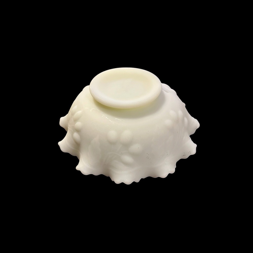 Vintage Imperial Custard Satin Milk Glass Stemmed Rose Ruffled Bowl 8" - Picture 7 of 9